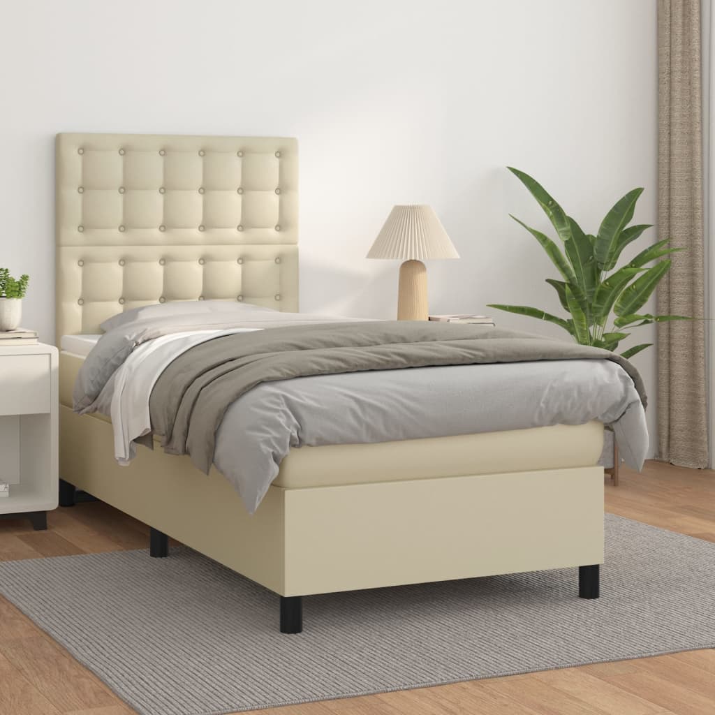 vidaXL Κρεβάτι Boxspring με Στρώμα Κρεμ 80 x 200 εκ. Συνθετικό Δέρμα