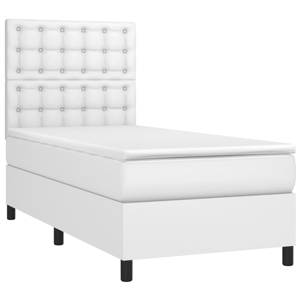 vidaXL Κρεβάτι Boxspring με Στρώμα Λευκό 90x190εκ. από Συνθετικό Δέρμα