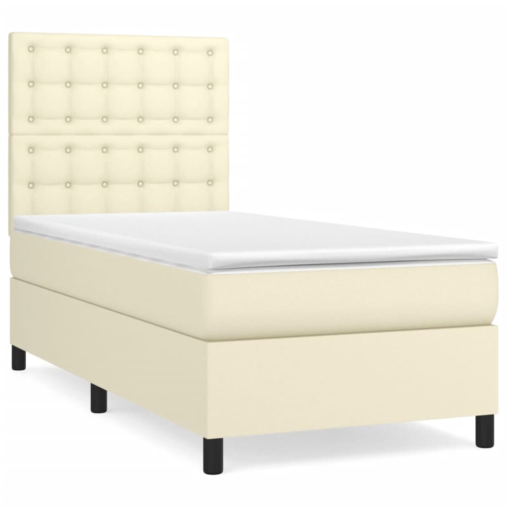 vidaXL Κρεβάτι Boxspring με Στρώμα Κρεμ 90x190 εκ. από Συνθετικό Δέρμα