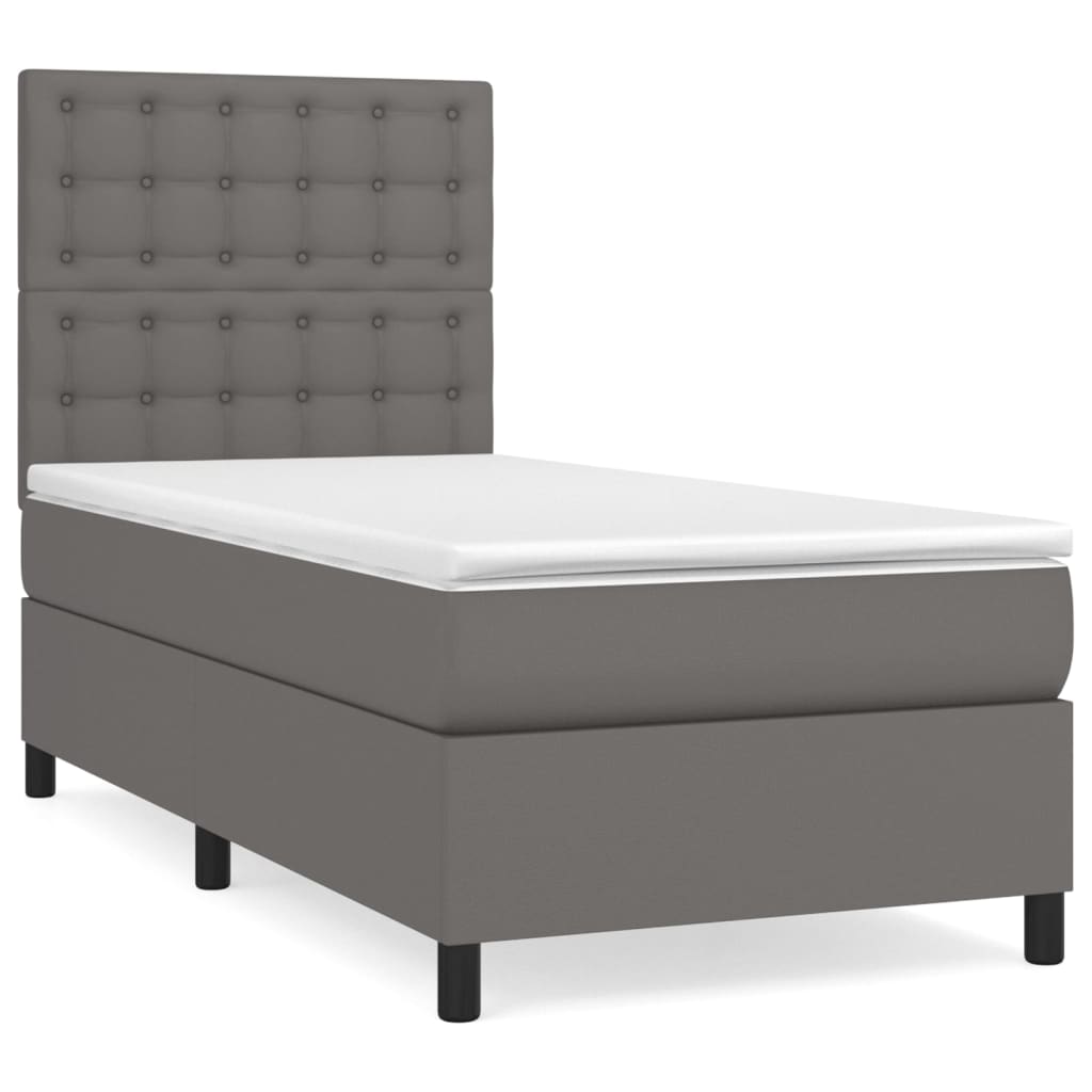 vidaXL Κρεβάτι Boxspring με Στρώμα Γκρι 90x190 εκ. από Συνθετικό Δέρμα