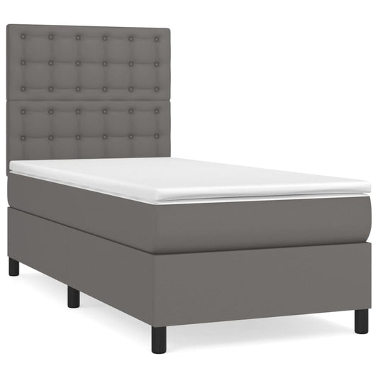 vidaXL Κρεβάτι Boxspring με Στρώμα Γκρι 90x190 εκ. από Συνθετικό Δέρμα
