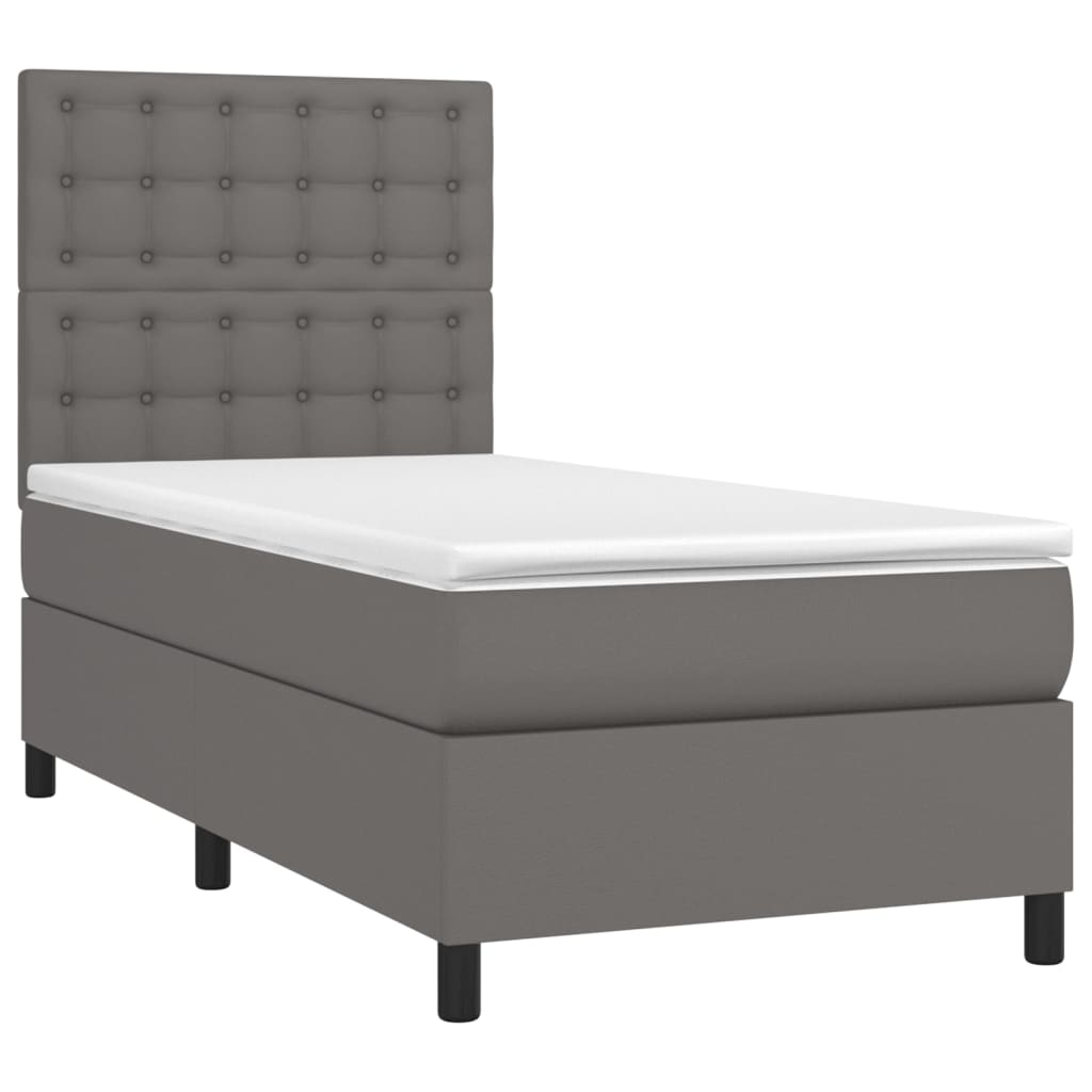 vidaXL Κρεβάτι Boxspring με Στρώμα Γκρι 90x190 εκ. από Συνθετικό Δέρμα