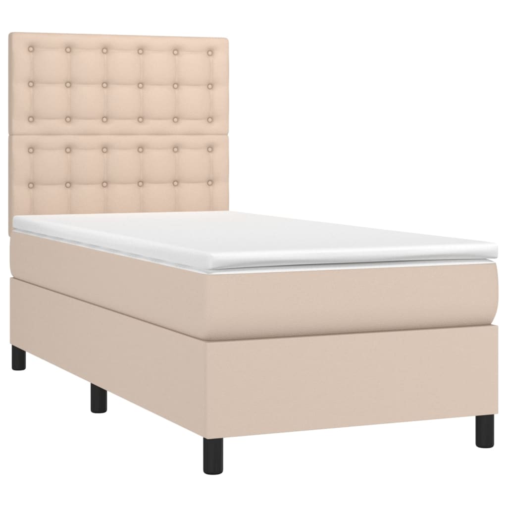 vidaXL Κρεβάτι Boxspring με Στρώμα Καπουτσίνο 90x190εκ.από Συνθ. Δέρμα
