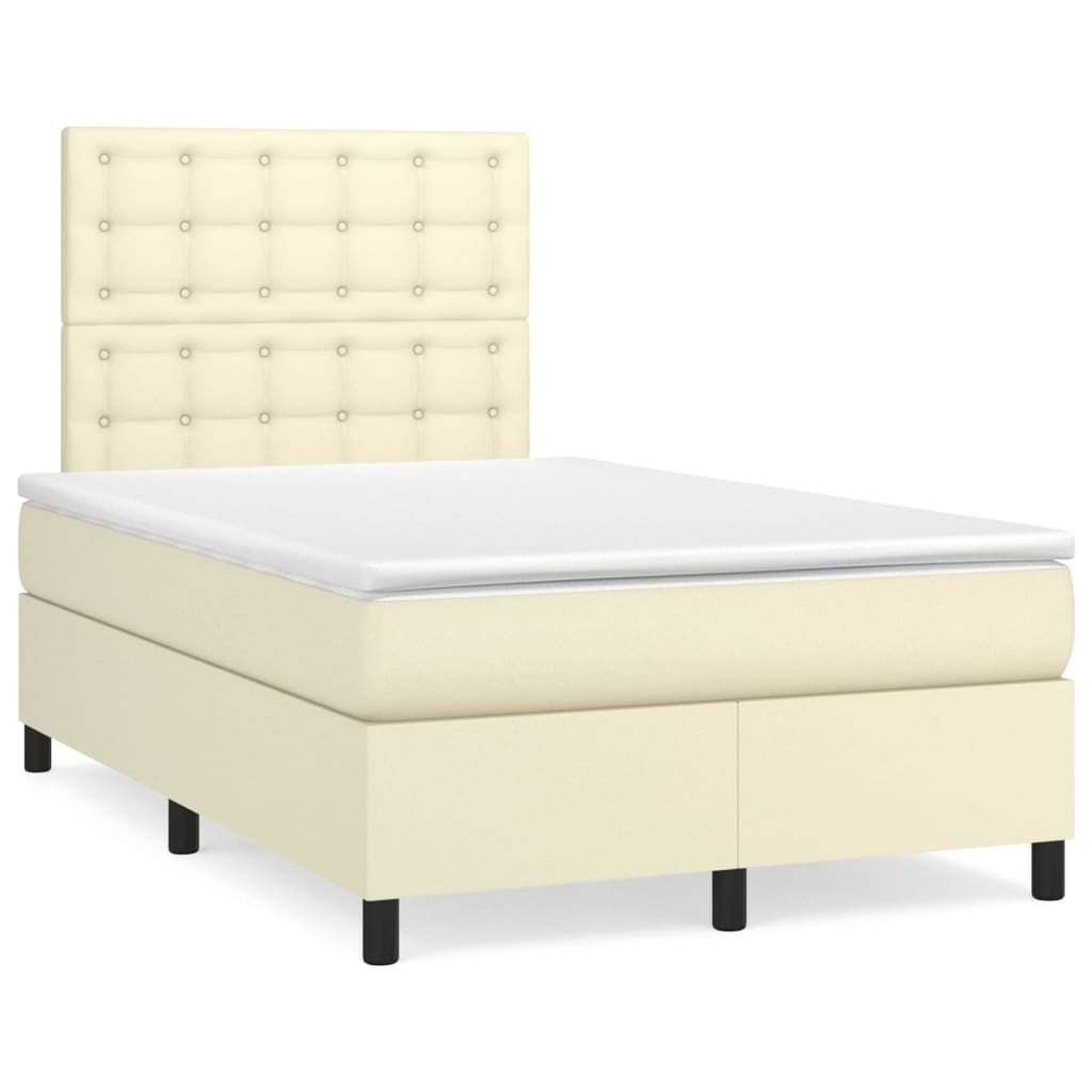 vidaXL Κρεβάτι Boxspring με Στρώμα Κρεμ 120x200εκ. από Συνθετικό Δέρμα
