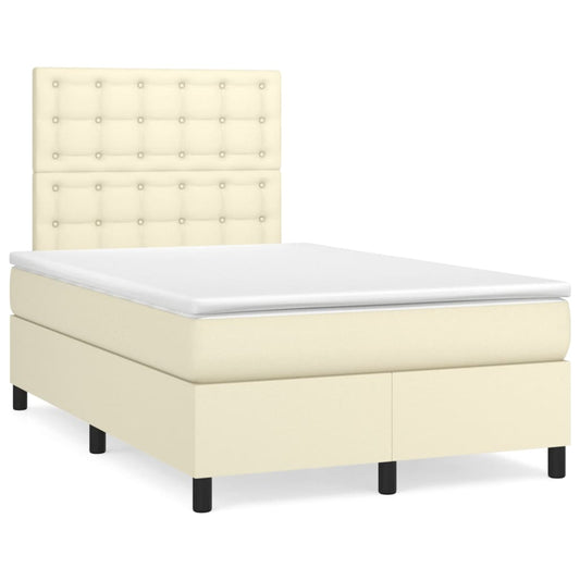 vidaXL Κρεβάτι Boxspring με Στρώμα Κρεμ 120x200εκ. από Συνθετικό Δέρμα