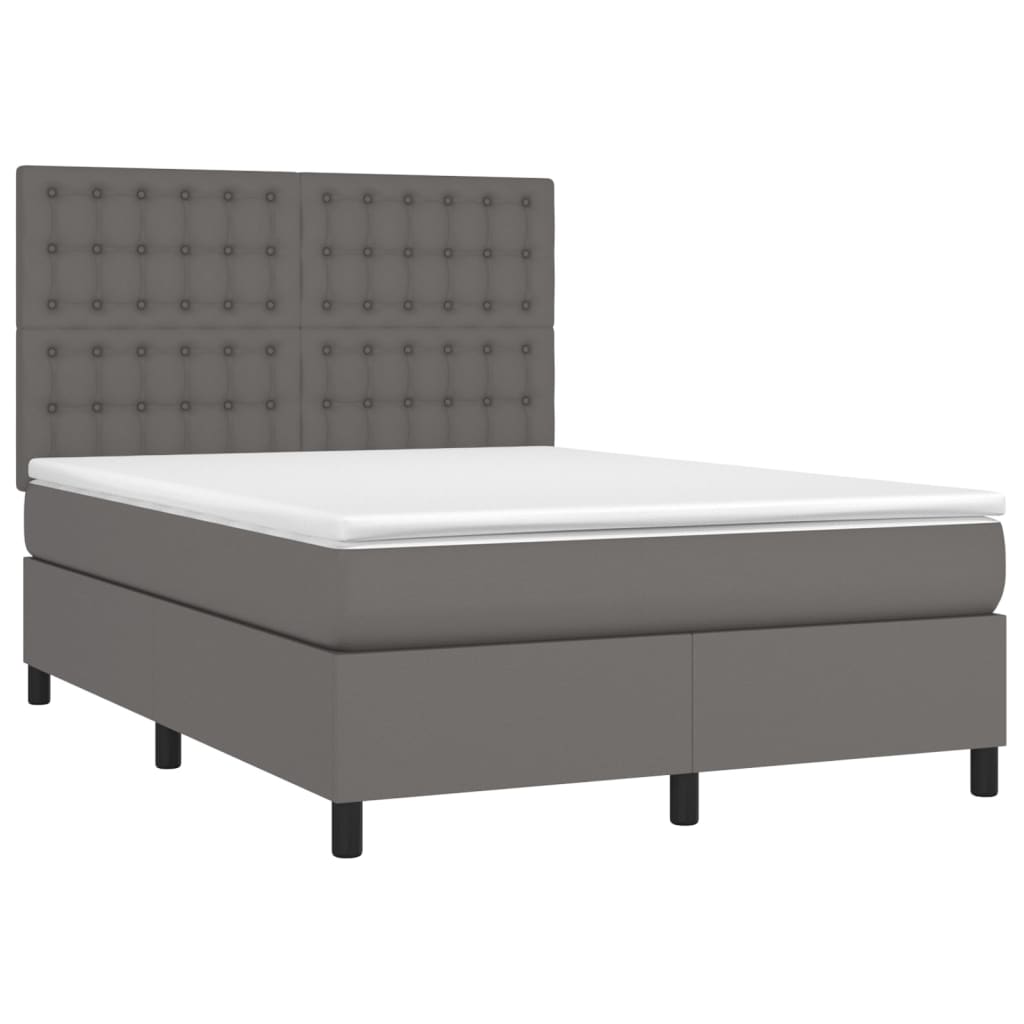 vidaXL Κρεβάτι Boxspring με Στρώμα Γκρι 140x190εκ. από Συνθετικό Δέρμα