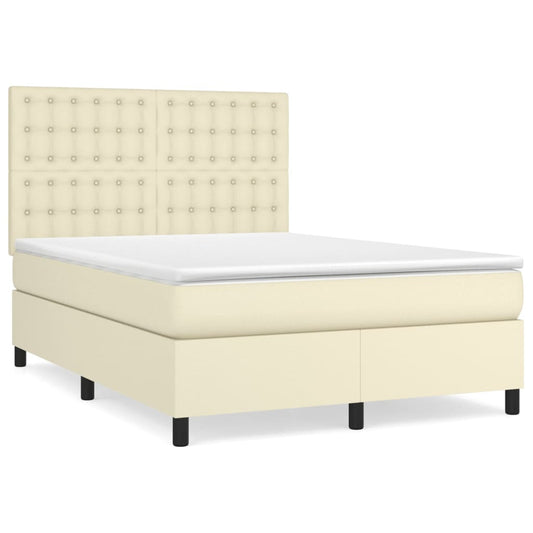 vidaXL Κρεβάτι Boxspring με Στρώμα Κρεμ 140x200εκ. από Συνθετικό Δέρμα