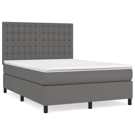 vidaXL Κρεβάτι Boxspring με Στρώμα Γκρι 140x200εκ. από Συνθετικό Δέρμα