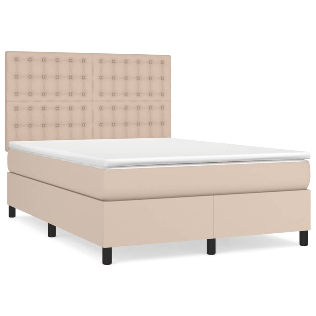 vidaXL Κρεβάτι Boxspring με Στρώμα Καπουτσίνο 140x200εκ.από Συνθ.Δέρμα