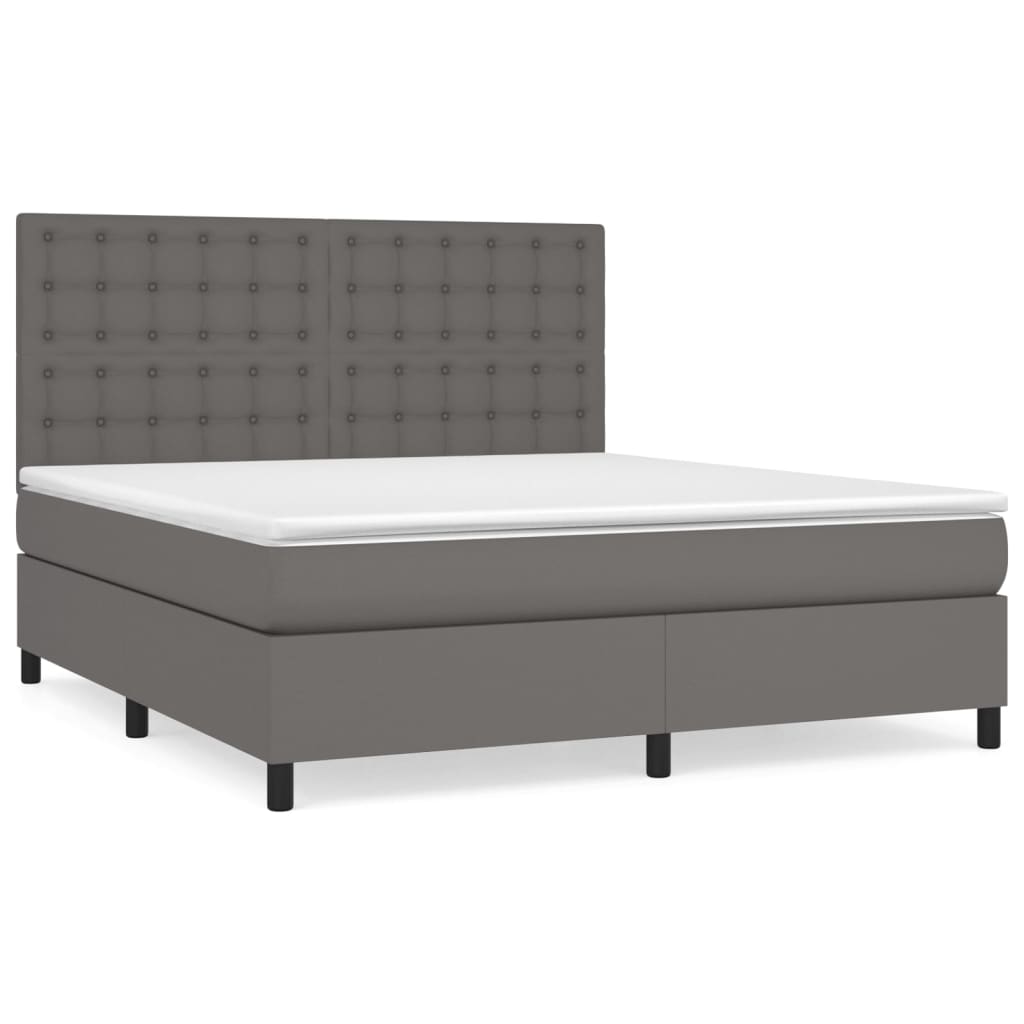vidaXL Κρεβάτι Boxspring με Στρώμα Γκρι 160x200εκ. από Συνθετικό Δέρμα