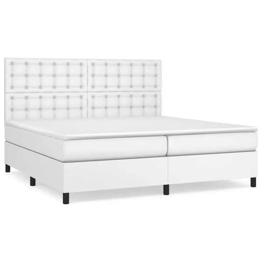 vidaXL Κρεβάτι Boxspring με Στρώμα Λευκό 200x200 εκ. Συνθετικό Δέρμα