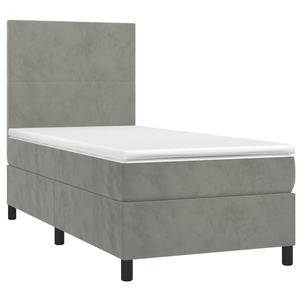 vidaXL Κρεβάτι Boxspring με Στρώμα Ανοιχτό Γκρι 90x190 εκ. Βελούδινο