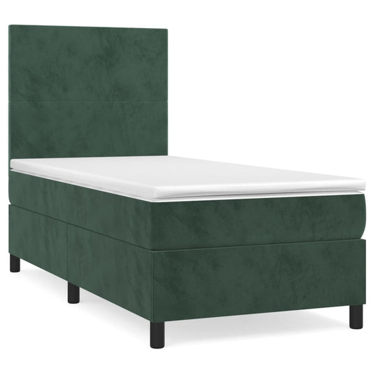 vidaXL Κρεβάτι Boxspring με Στρώμα Σκούρο Πράσινο 90x200 εκ. Βελούδινο