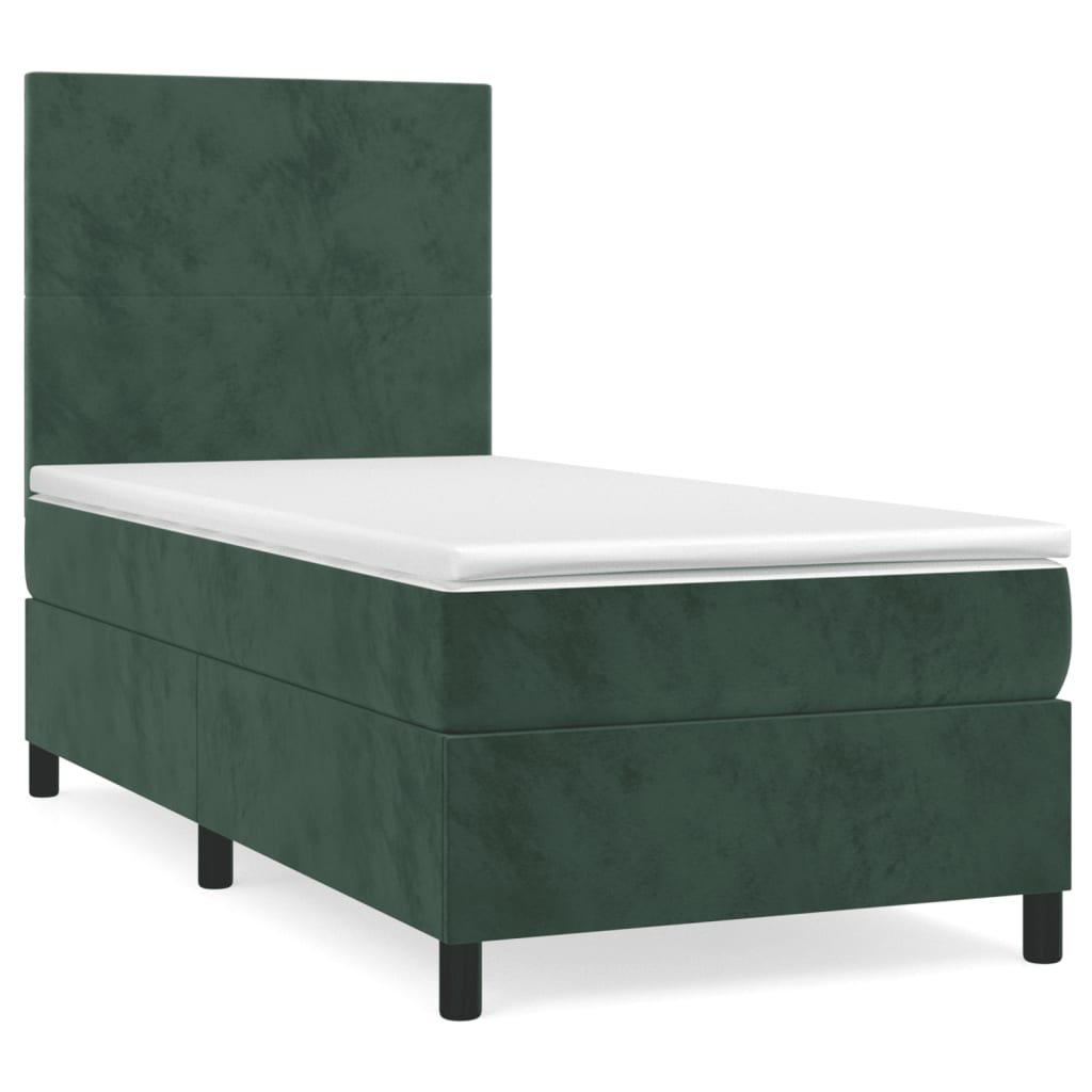 vidaXL Κρεβάτι Boxspring με Στρώμα Σκούρο Πράσινο 100x200εκ. Βελούδινο
