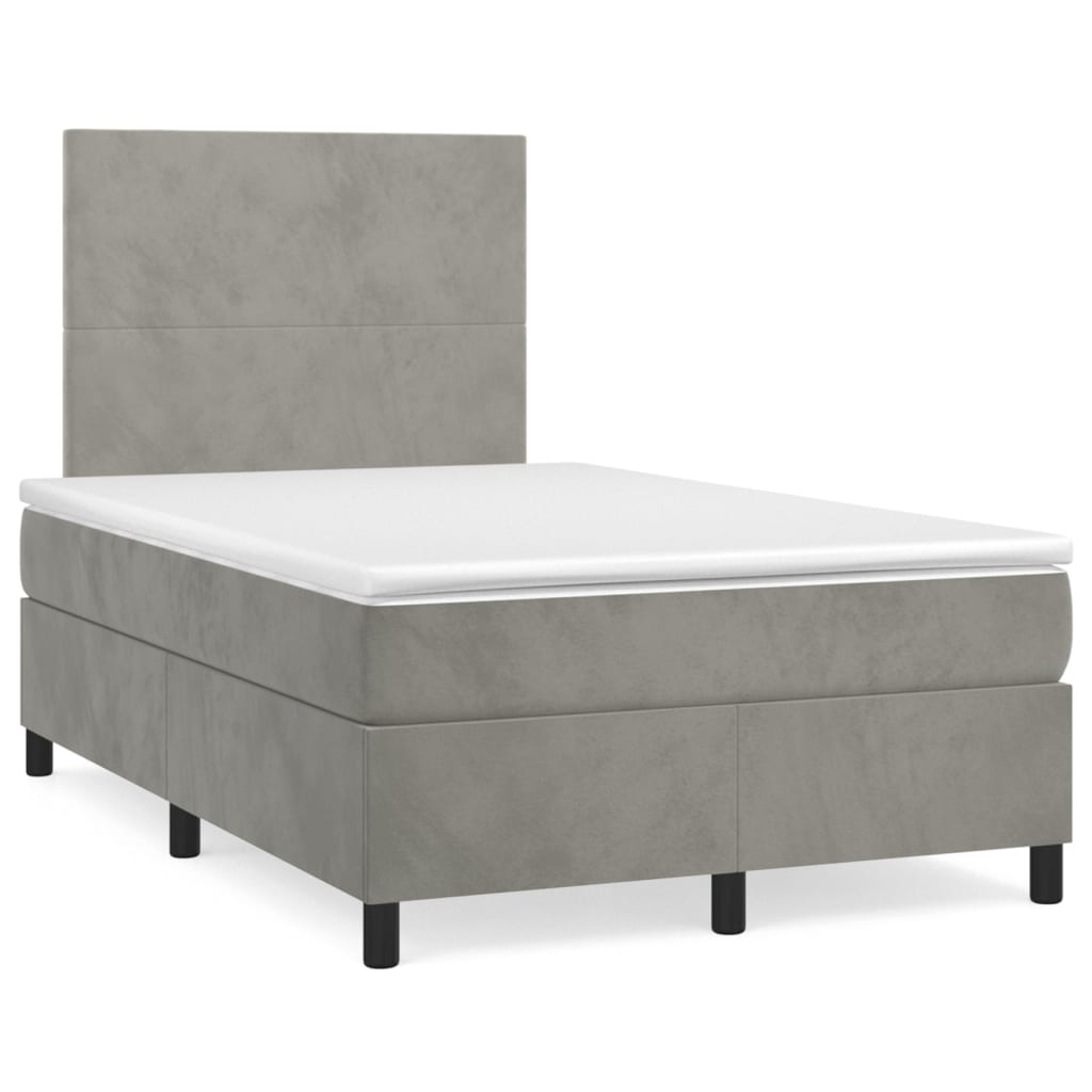 vidaXL Κρεβάτι Boxspring με Στρώμα Ανοιχτό Γκρι 120x200 εκ. Βελούδινο