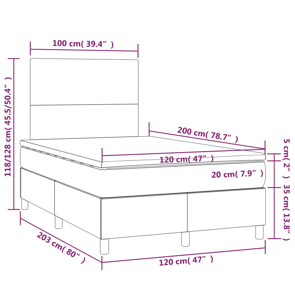 vidaXL Κρεβάτι Boxspring με Στρώμα Μαύρο 120 x 200 εκ. Βελούδινο