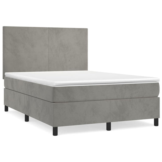 vidaXL Κρεβάτι Boxspring με Στρώμα Ανοιχτό Γκρι 140x190 εκ. Βελούδινο