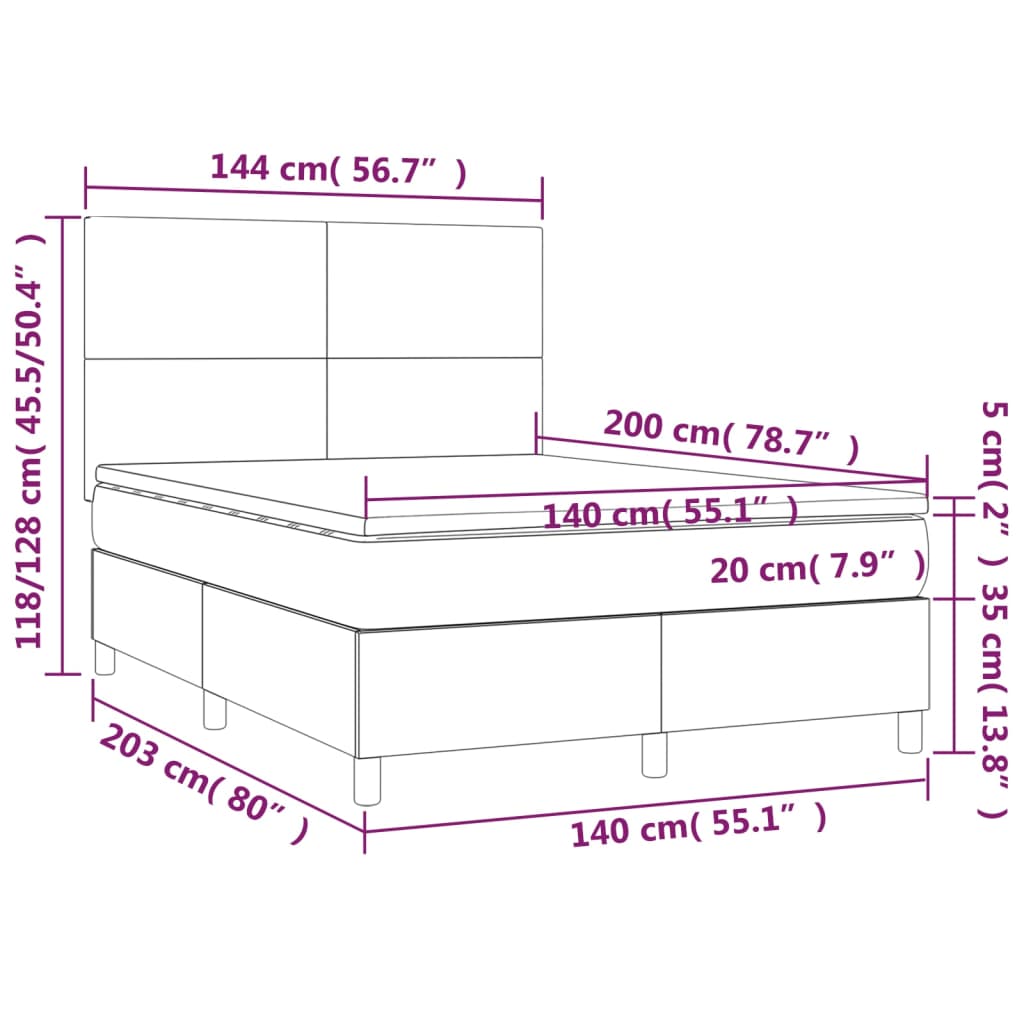 vidaXL Κρεβάτι Boxspring με Στρώμα Σκούρο Γκρι 140x200 εκ. Βελούδινο