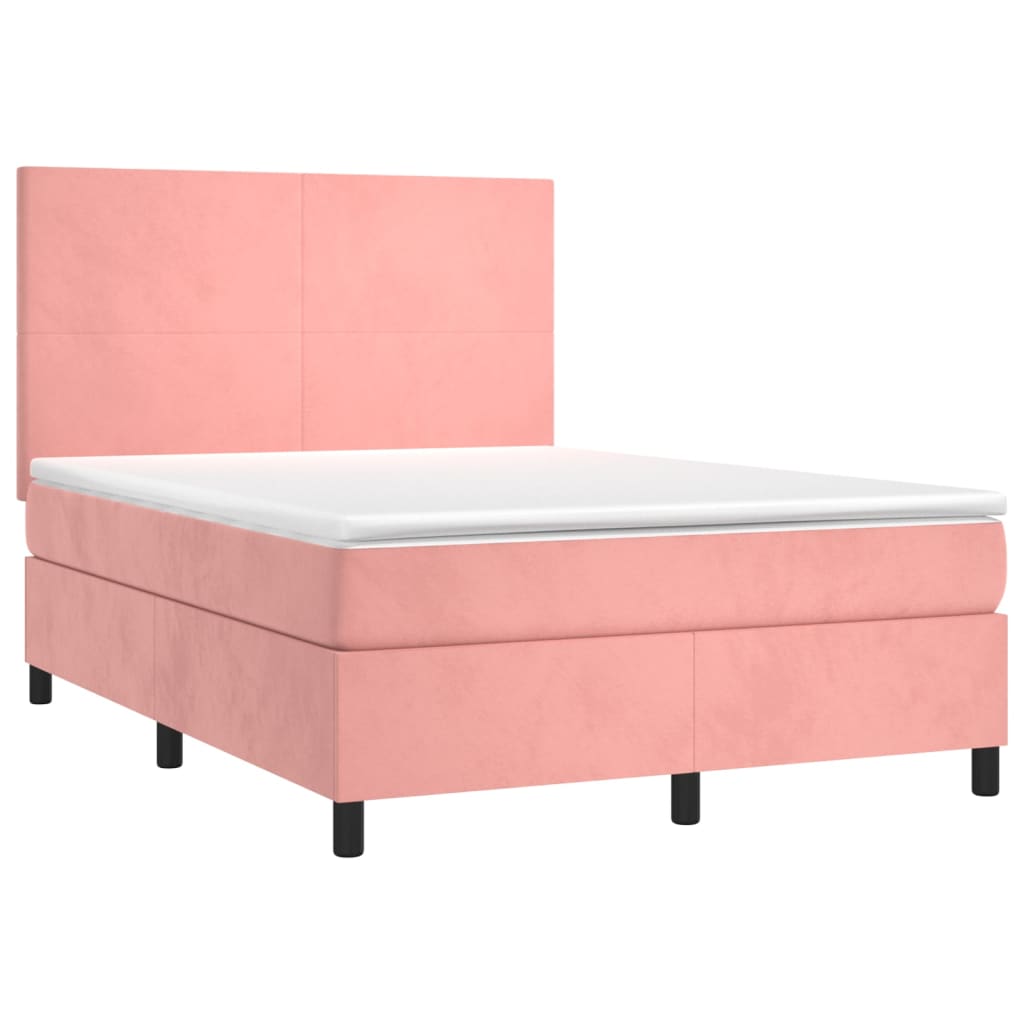 vidaXL Κρεβάτι Boxspring με Στρώμα Ροζ 140x200 εκ. Βελούδινο
