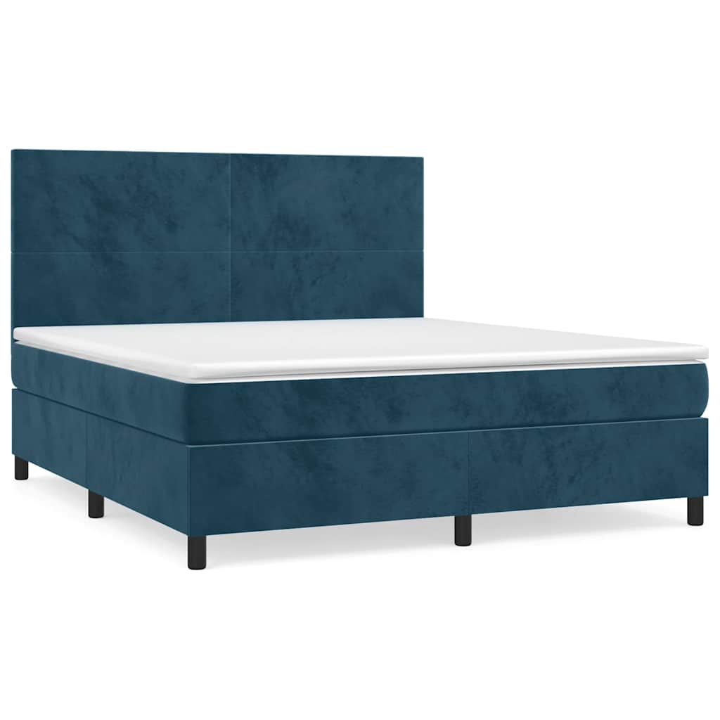 vidaXL Κρεβάτι Boxspring με Στρώμα Σκούρο Μπλε 160x200 εκ. Βελούδινο