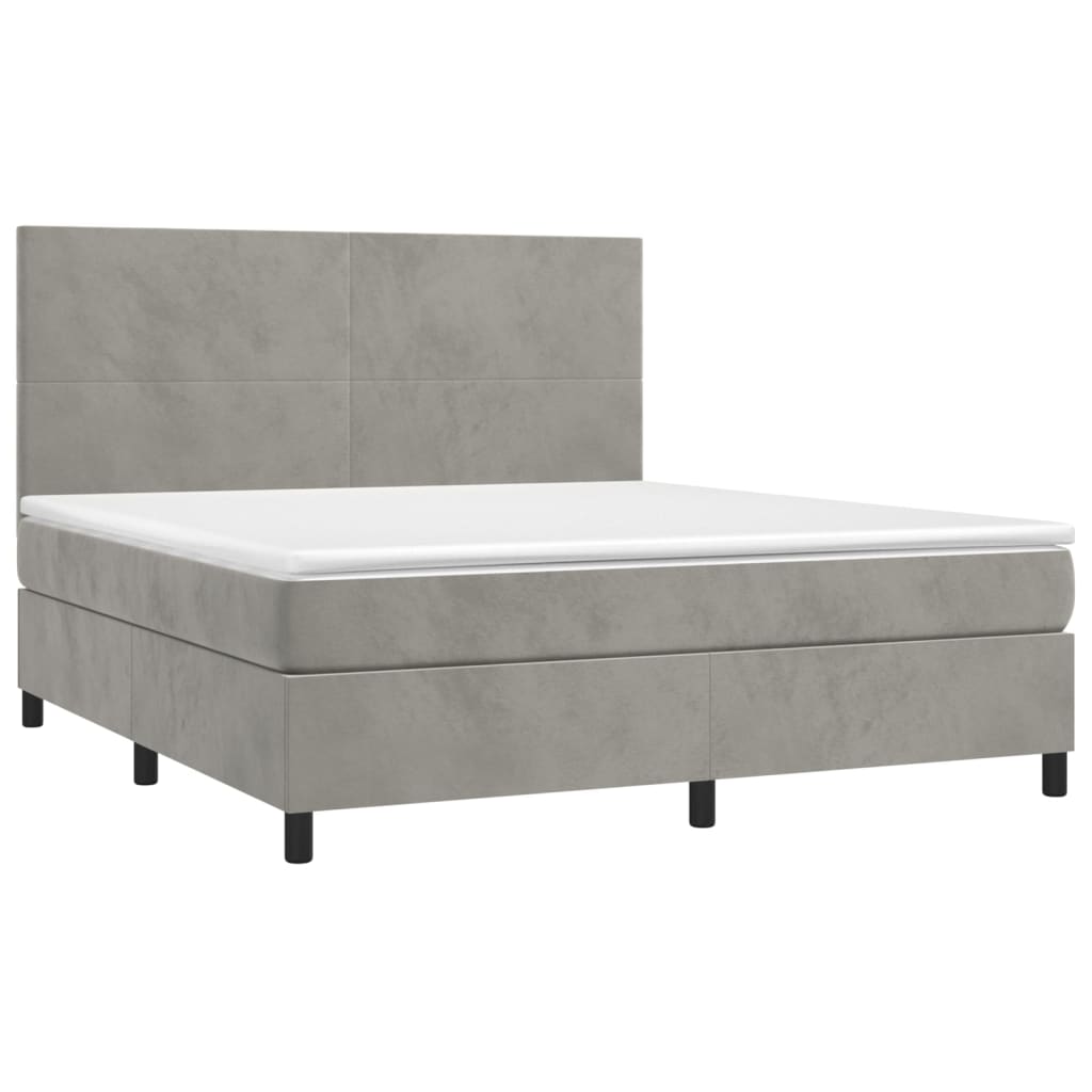 vidaXL Κρεβάτι Boxspring με Στρώμα Ανοιχτό Γκρι 180x200 εκ. Βελούδινο