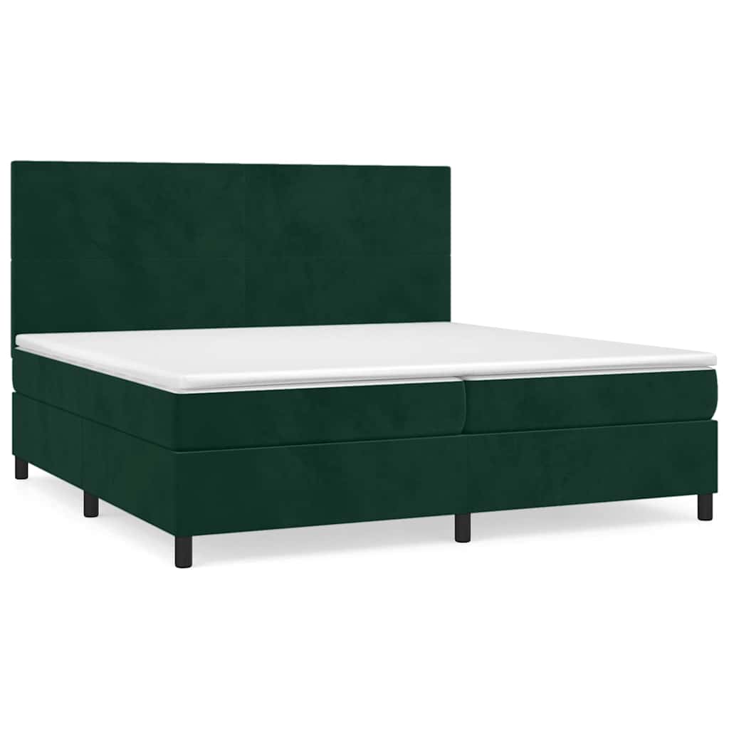 vidaXL Κρεβάτι Boxspring με Στρώμα Σκούρο Πράσινο 200x200εκ. Βελούδινο