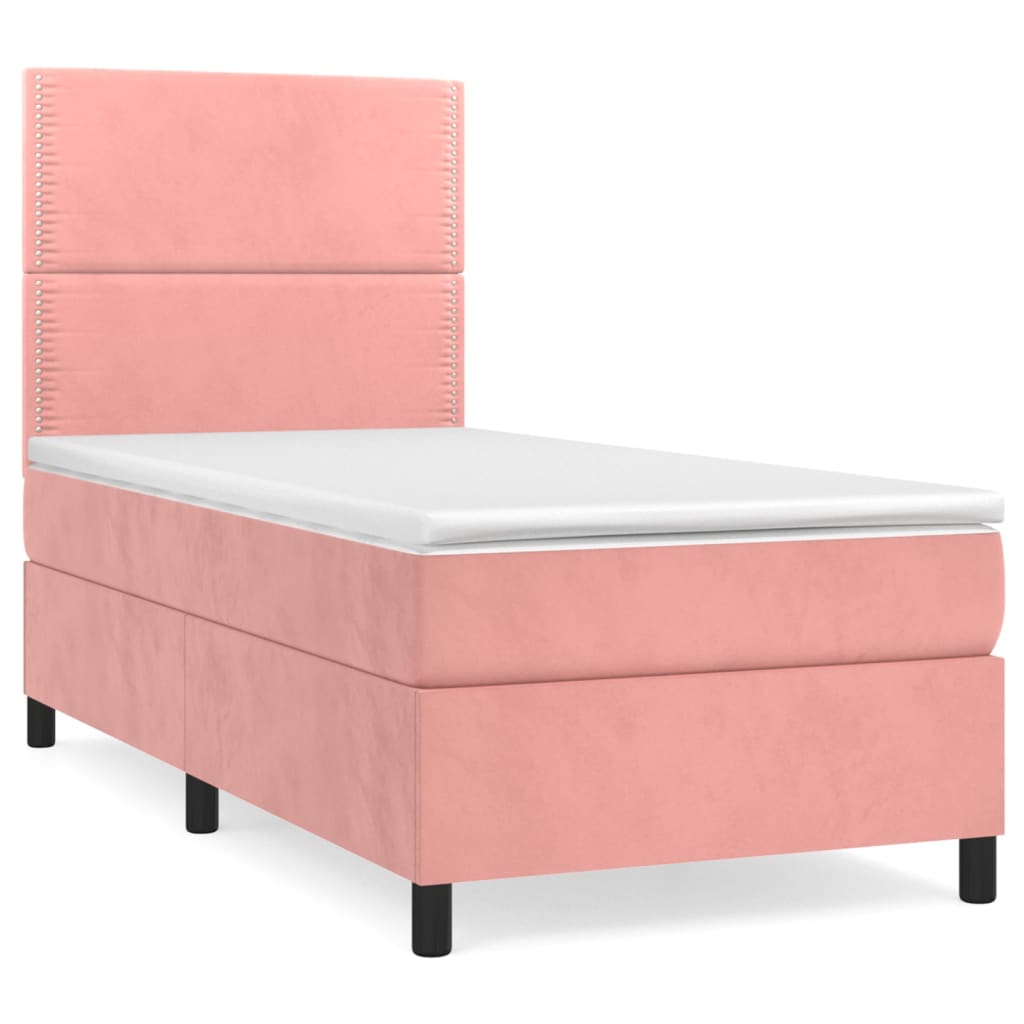 vidaXL Κρεβάτι Boxspring με Στρώμα Ροζ 90x190 εκ. Βελούδινο