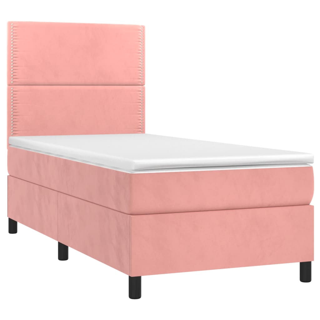 vidaXL Κρεβάτι Boxspring με Στρώμα Ροζ 90x190 εκ. Βελούδινο