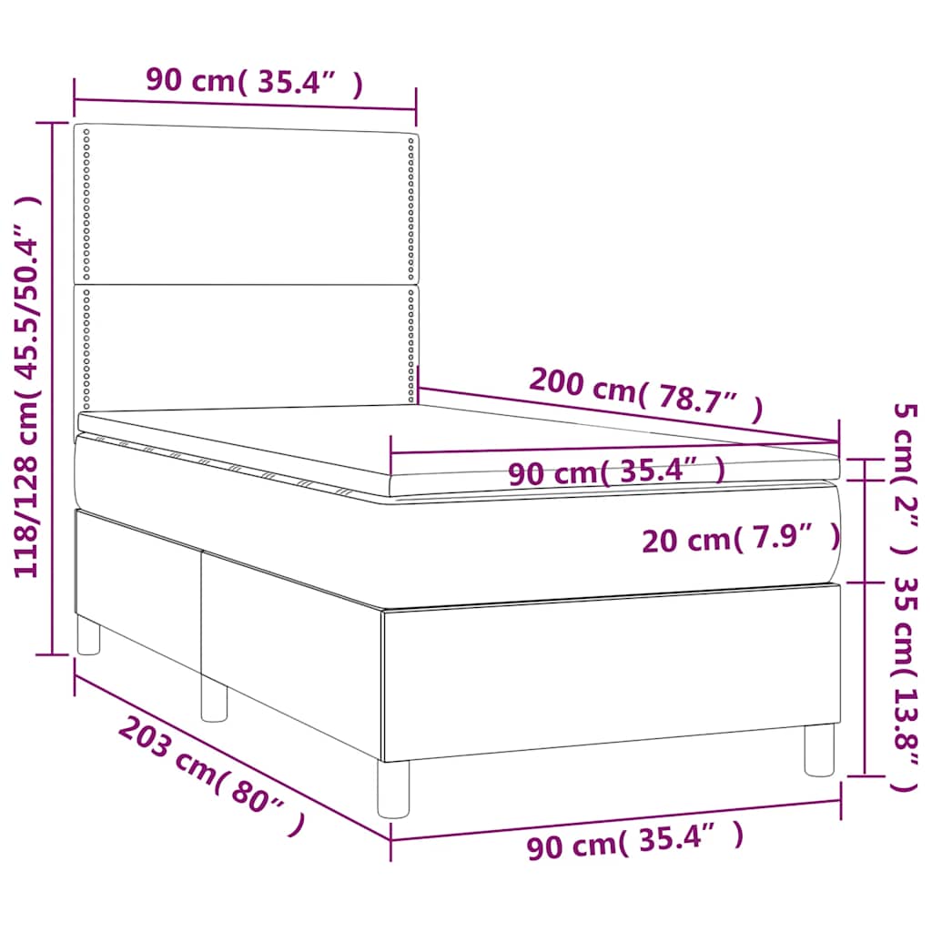 vidaXL Κρεβάτι Boxspring με Στρώμα Σκούρο Μπλε 90x200 εκ. Βελούδινο