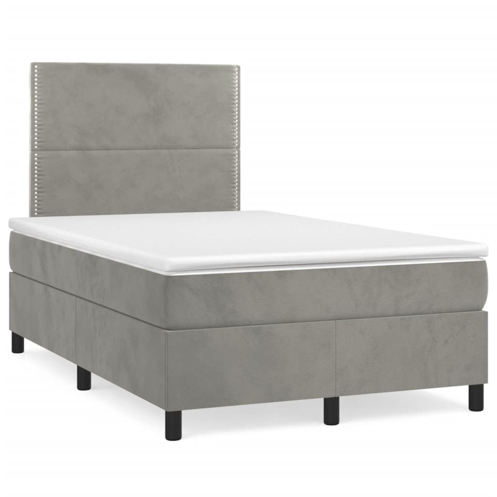 vidaXL Κρεβάτι Boxspring με Στρώμα Ανοιχτό Γκρι 120x200 εκ. Βελούδινο