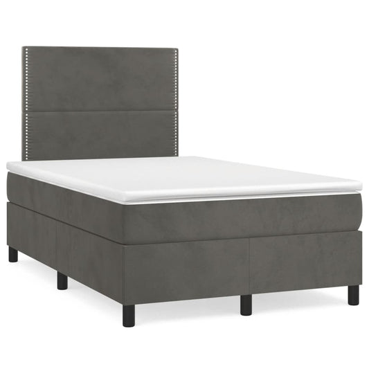 vidaXL Κρεβάτι Boxspring με Στρώμα Σκούρο Γκρι 120x200 εκ. Βελούδινο