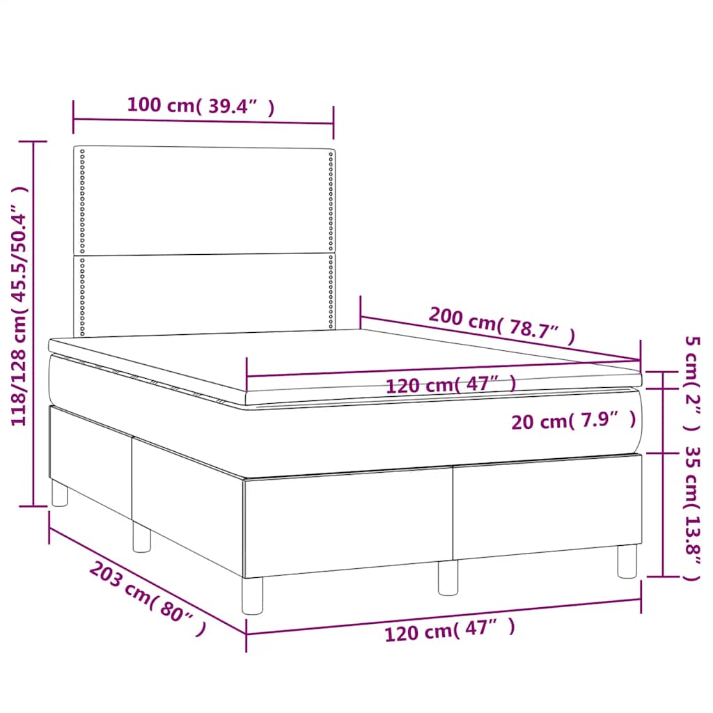 vidaXL Κρεβάτι Boxspring με Στρώμα Σκούρο Πράσινο 120x200εκ. Βελούδινο