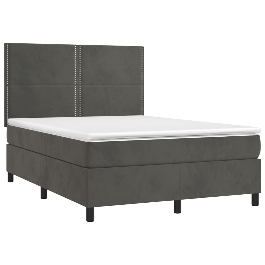 vidaXL Κρεβάτι Boxspring με Στρώμα Σκούρο Γκρι 140x190 εκ. Βελούδινο