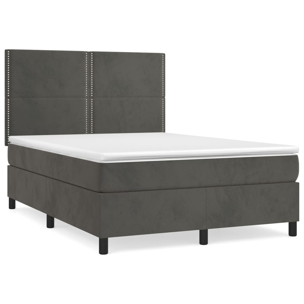 vidaXL Κρεβάτι Boxspring με Στρώμα Σκούρο Γκρι 140x200 εκ. Βελούδινο