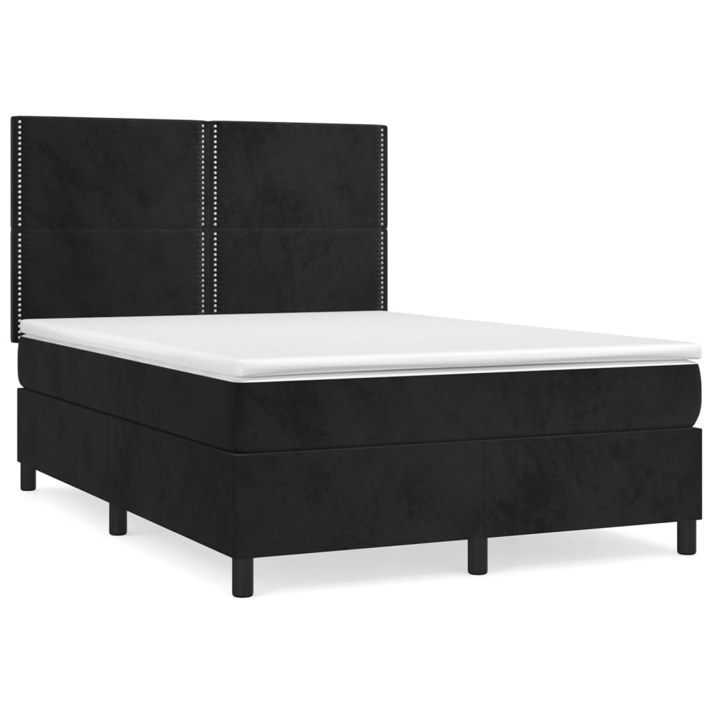 vidaXL Κρεβάτι Boxspring με Στρώμα Μαύρο 140x200 εκ. Βελούδινο