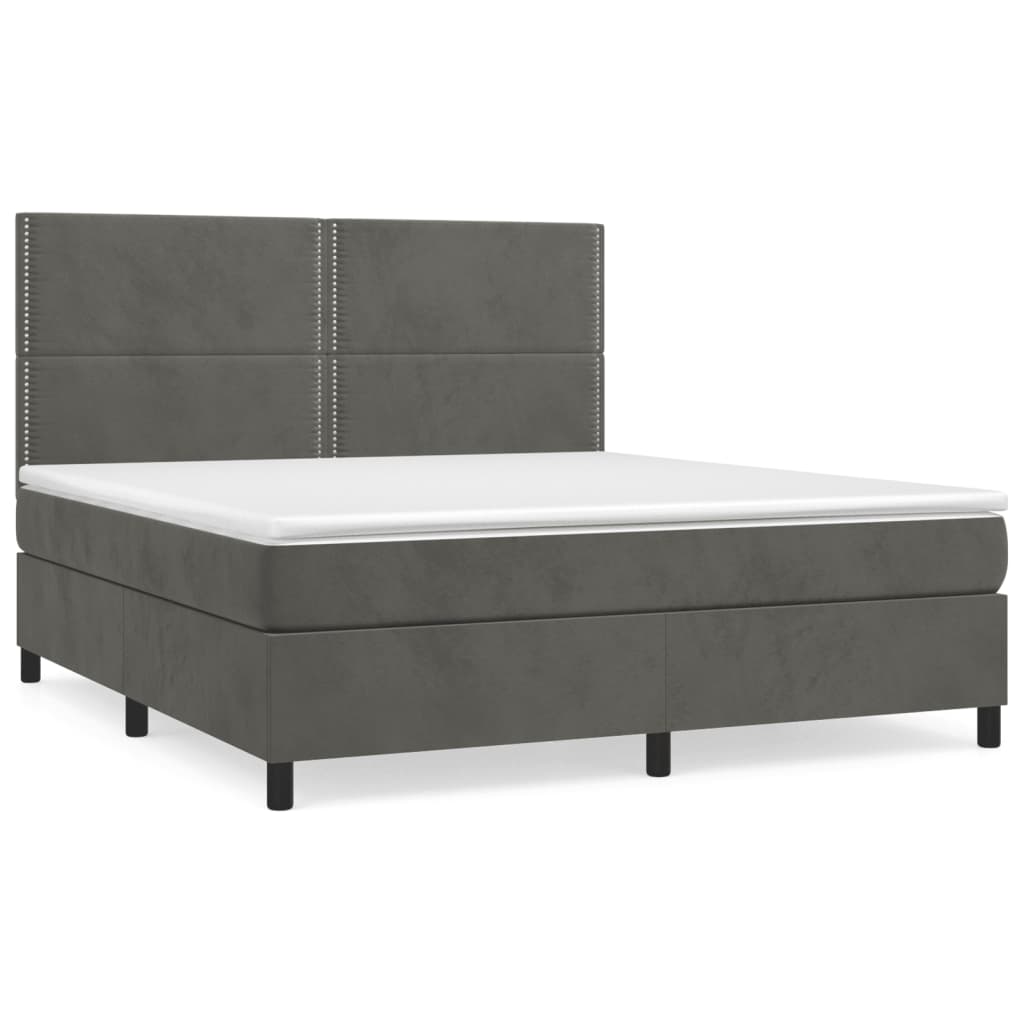 vidaXL Κρεβάτι Boxspring με Στρώμα Σκούρο Γκρι 180x200 εκ. Βελούδινο