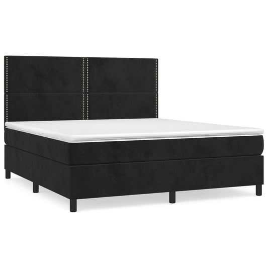 vidaXL Κρεβάτι Boxspring με Στρώμα Μαύρο 180x200 εκ. Βελούδινο