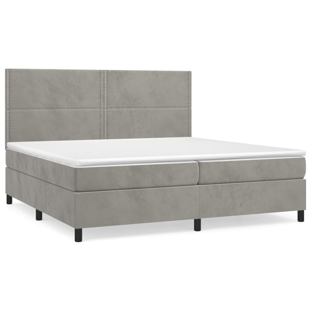 vidaXL Κρεβάτι Boxspring με Στρώμα Ανοιχτό Γκρι 200x200 εκ. Βελούδινο