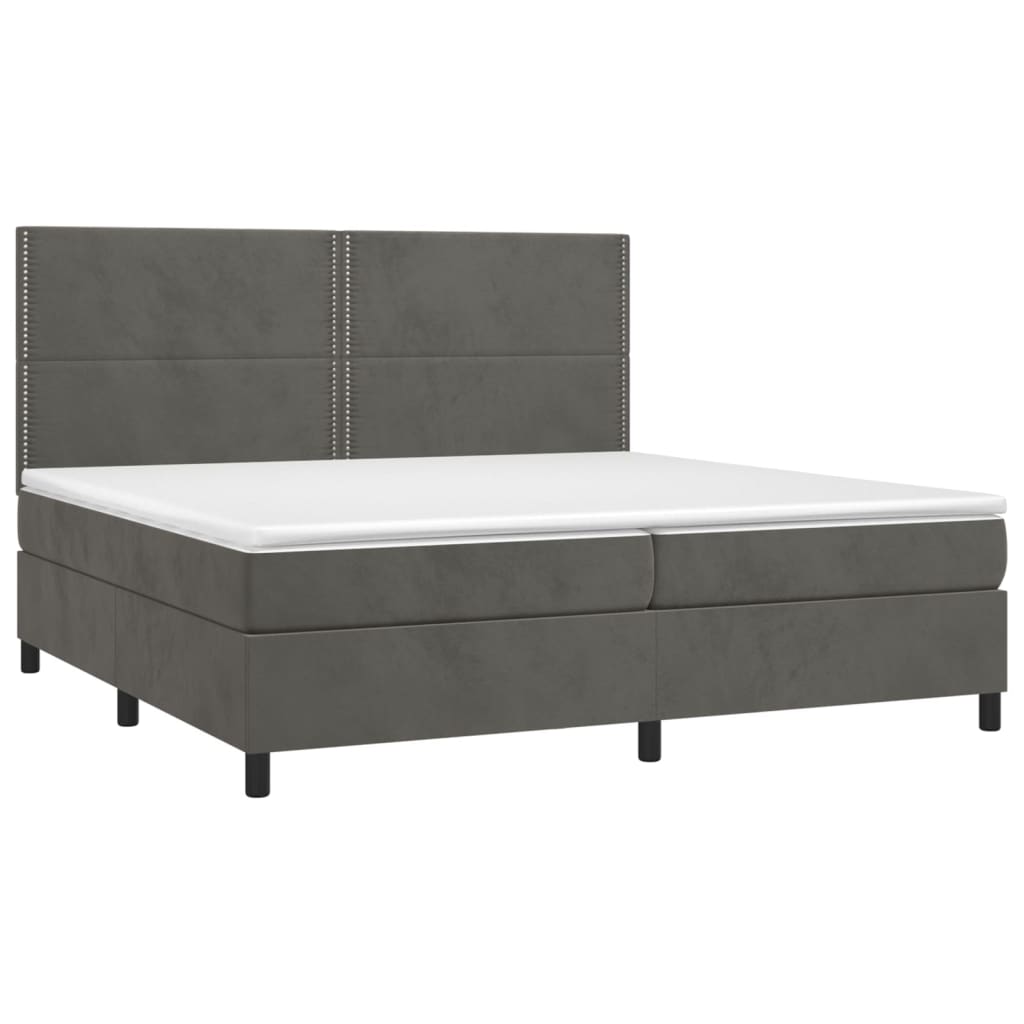 vidaXL Κρεβάτι Boxspring με Στρώμα Σκούρο Γκρι 200x200 εκ. Βελούδινο