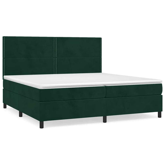 vidaXL Κρεβάτι Boxspring με Στρώμα Σκούρο Πράσινο 200x200εκ. Βελούδινο
