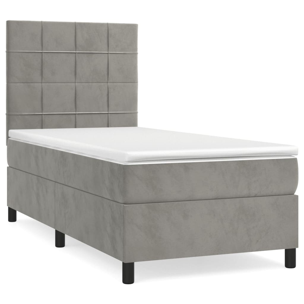 vidaXL Κρεβάτι Boxspring με Στρώμα Ανοιχτό Γκρι 80x200 εκ. Βελούδινο