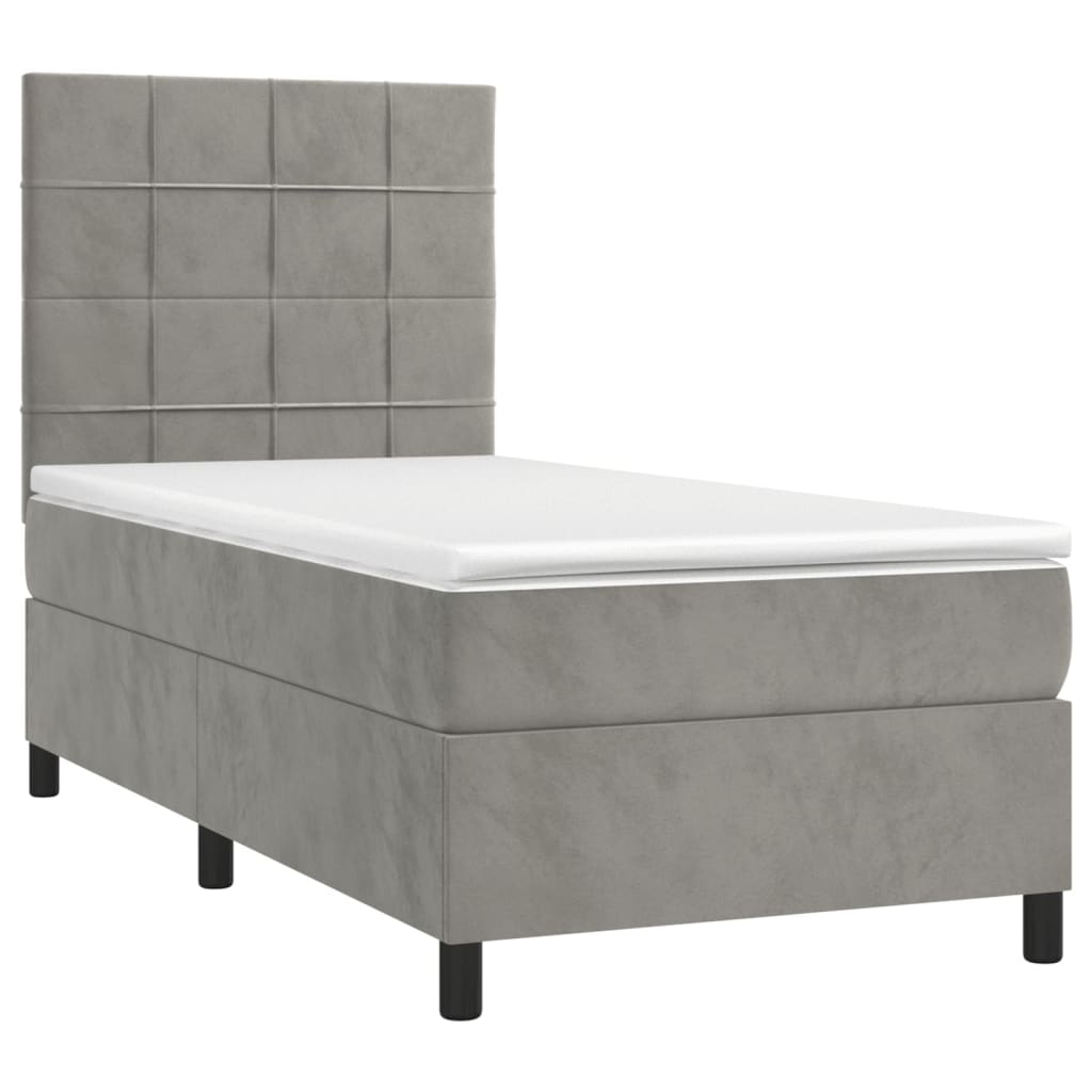 vidaXL Κρεβάτι Boxspring με Στρώμα Ανοιχτό Γκρι 90x190 εκ. Βελούδινο