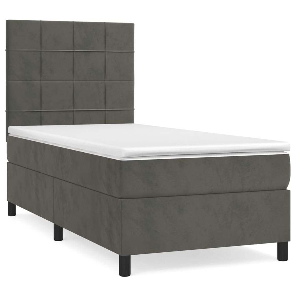 vidaXL Κρεβάτι Boxspring με Στρώμα Σκούρο Γκρι 90x190 εκ. Βελούδινο