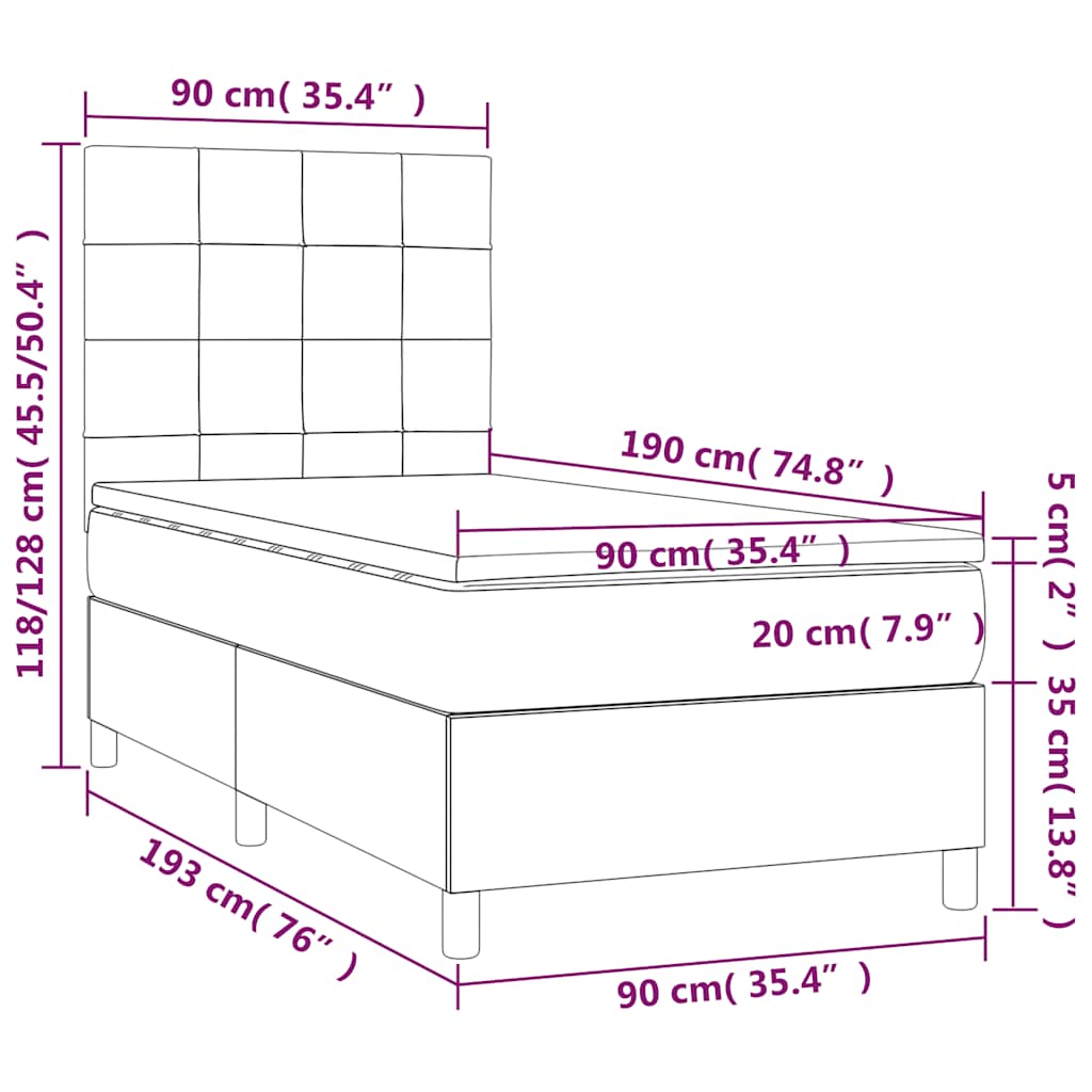 vidaXL Κρεβάτι Boxspring με Στρώμα Σκούρο Πράσινο 90x190 εκ. Βελούδινο