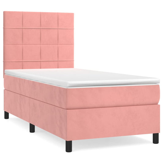 vidaXL Κρεβάτι Boxspring με Στρώμα Ροζ 90x190 εκ. Βελούδινο