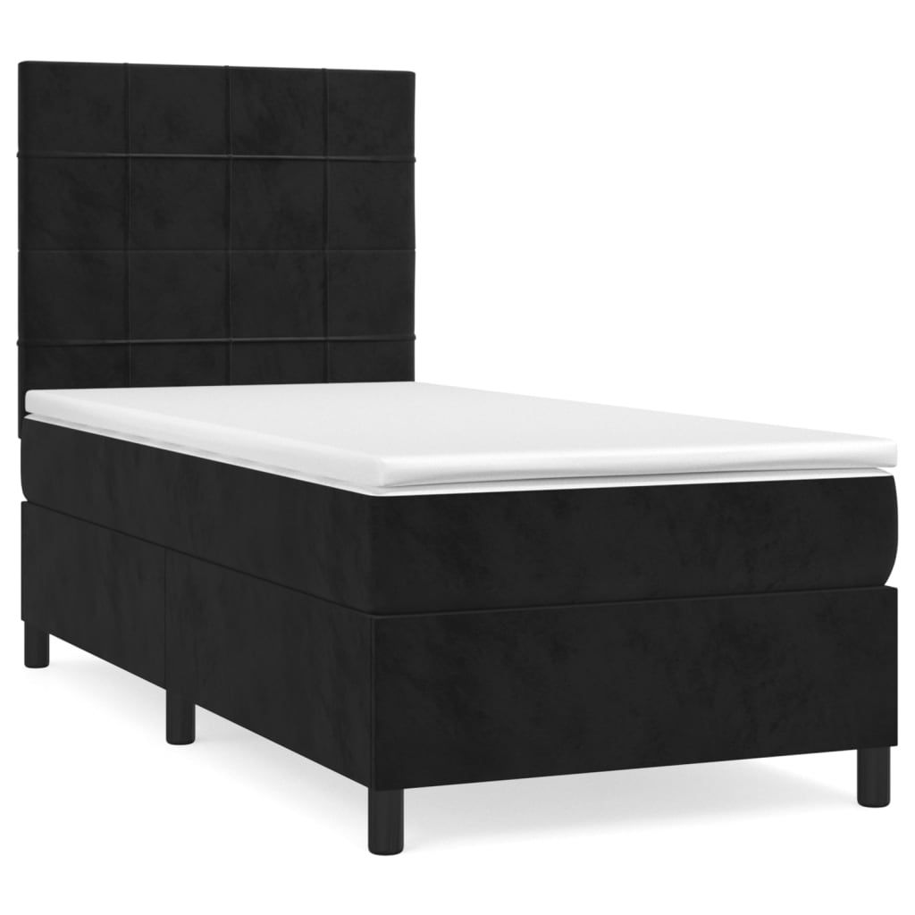 vidaXL Κρεβάτι Boxspring με Στρώμα Μαύρο 100x200 εκ. Βελούδινο