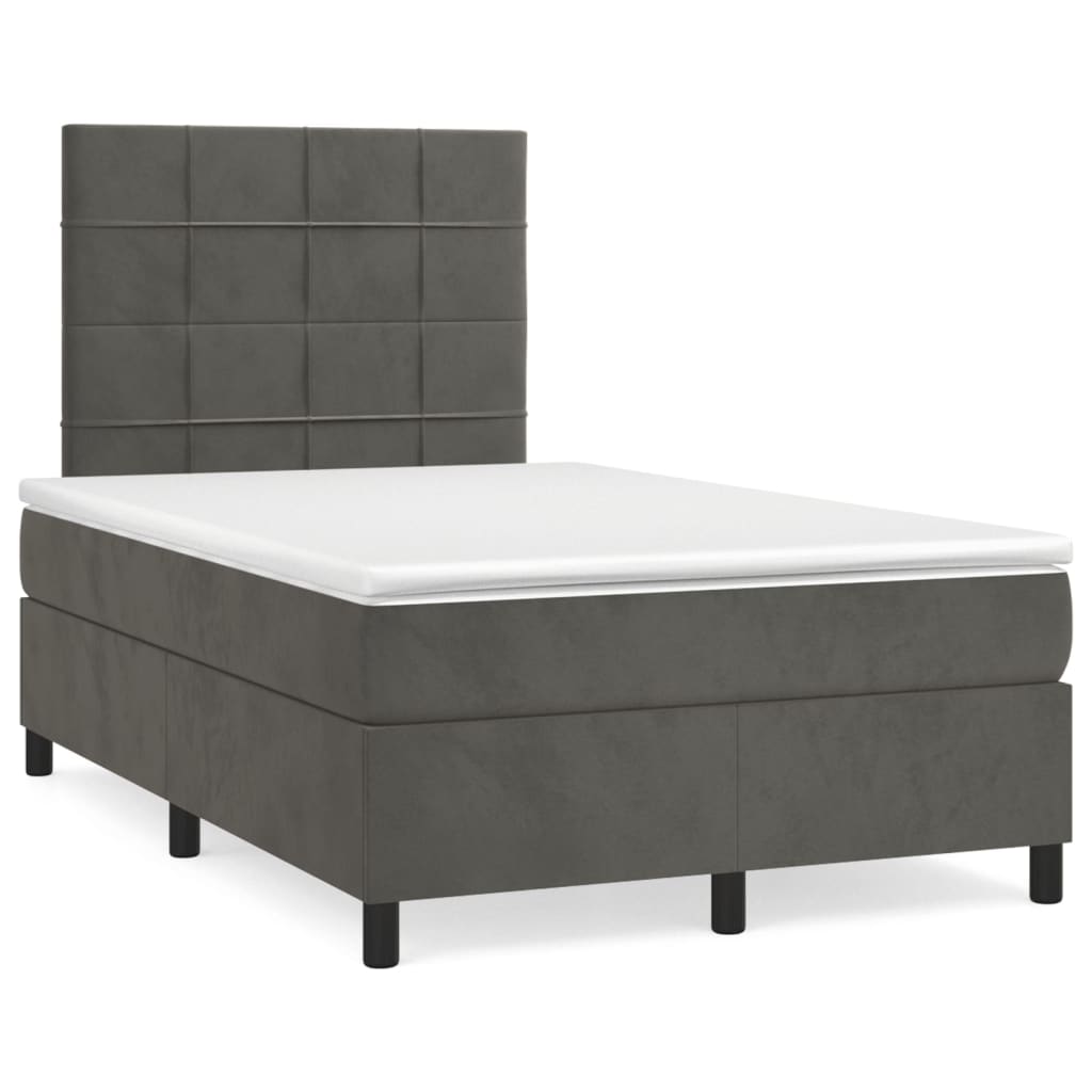 vidaXL Κρεβάτι Boxspring με Στρώμα Σκούρο Γκρι 120x200 εκ. Βελούδινο