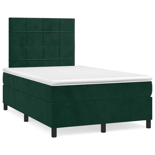 vidaXL Κρεβάτι Boxspring με Στρώμα Σκούρο Πράσινο 120x200εκ. Βελούδινο