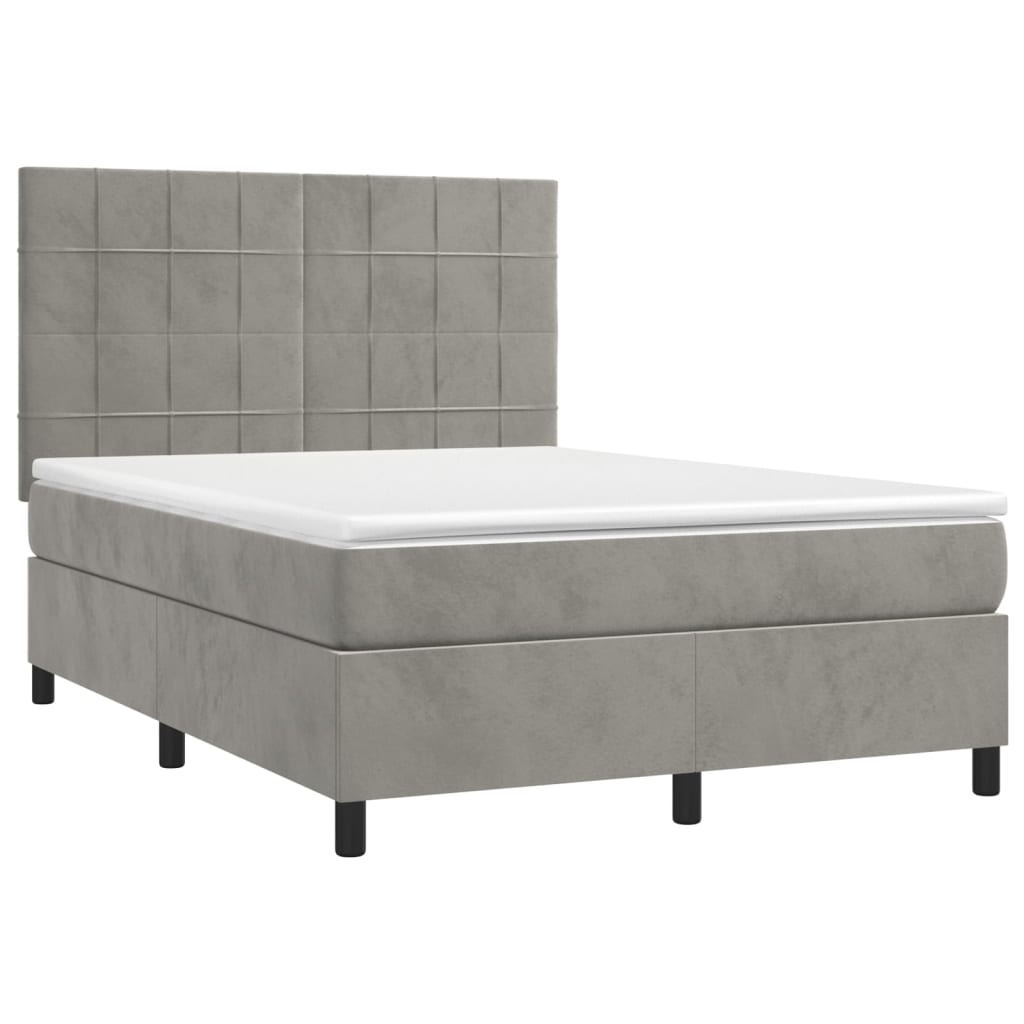 vidaXL Κρεβάτι Boxspring με Στρώμα Ανοιχτό Γκρι 140x190 εκ. Βελούδινο