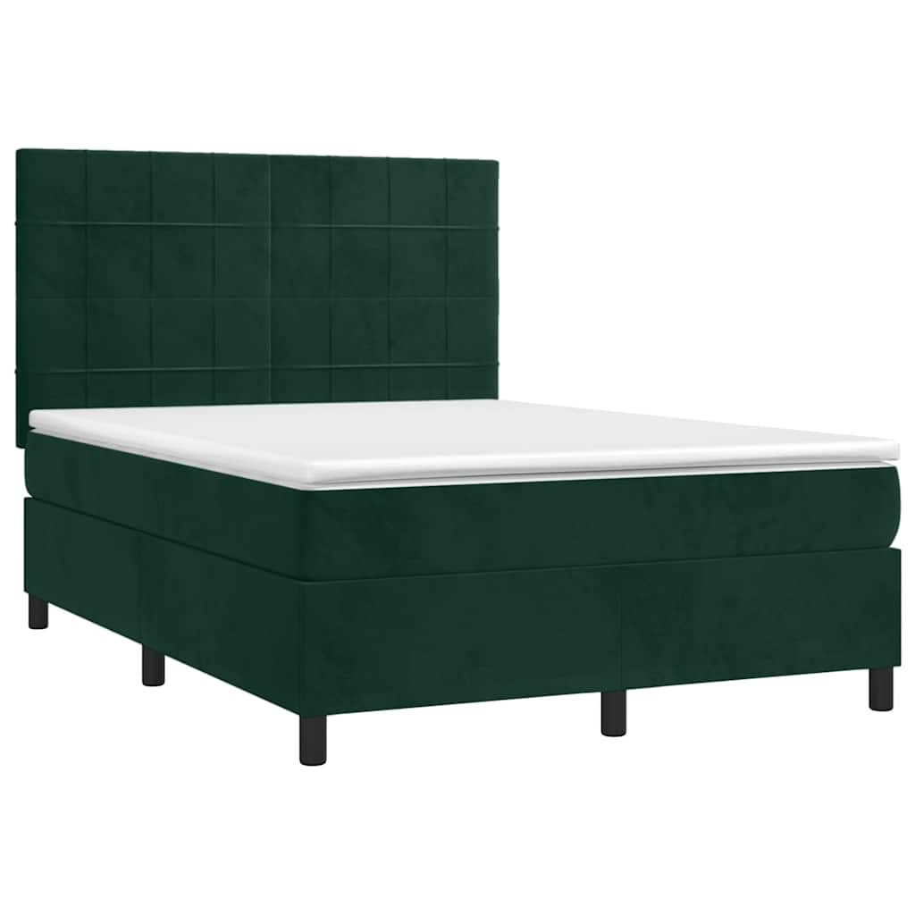 vidaXL Κρεβάτι Boxspring με Στρώμα Σκούρο Πράσινο 140x190εκ. Βελούδινο